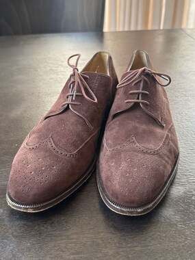 Bally Banbury Brown Suede Wingtip Derby Brogue Shoes Made in Italy Size 15D